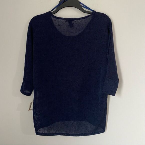 Alfani Women’s Scoop Neck Sheer Knit Blue Elbow Sleeve Top size XS - Picture 3 of 3